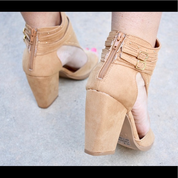 Faux Suede Peep Toe Open Side booties - Picture 3 of 5